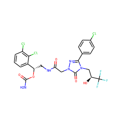 NC(=O)O[C@@H](CNC(=O)Cn1nc(-c2ccc(Cl)cc2)n(C[C@H](O)C(F)(F)F)c1=O)c1cccc(Cl)c1Cl ZINC000113410344