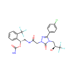 NC(=O)O[C@@H](CNC(=O)Cn1nc(-c2ccc(Cl)cc2)n(C[C@H](O)C(F)(F)F)c1=O)c1ccccc1C(F)(F)F ZINC000113413053