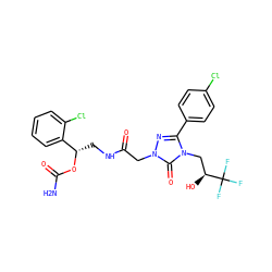 NC(=O)O[C@@H](CNC(=O)Cn1nc(-c2ccc(Cl)cc2)n(C[C@H](O)C(F)(F)F)c1=O)c1ccccc1Cl ZINC000113410331