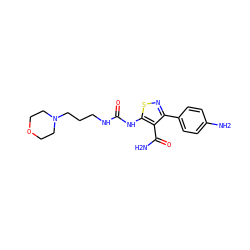 NC(=O)c1c(-c2ccc(N)cc2)nsc1NC(=O)NCCCN1CCOCC1 ZINC000145702726