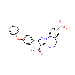 NC(=O)c1c(-c2ccc(Oc3ccccc3)cc2)nn2c1NCCc1cc([N+](=O)[O-])ccc1-2 ZINC001772593146