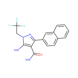 NC(=O)c1c(-c2ccc3ccccc3c2)nn(CC(F)(F)F)c1N ZINC000103252508