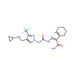 NC(=O)c1c(NC(=O)Cn2cc(CNC3CC3)c(C(F)(F)F)n2)sc2c1CCCC2 ZINC000064549153