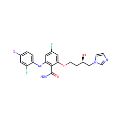 NC(=O)c1c(Nc2ccc(I)cc2F)cc(F)cc1OCC[C@@H](O)Cn1ccnc1 ZINC000096905642