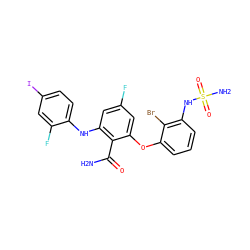 NC(=O)c1c(Nc2ccc(I)cc2F)cc(F)cc1Oc1cccc(NS(N)(=O)=O)c1Br ZINC000653802050