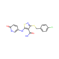 NC(=O)c1c(SCc2ccc(Cl)cc2)nsc1Nc1ccc(=O)[nH]c1 ZINC000036348954