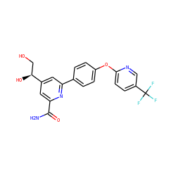 NC(=O)c1cc([C@@H](O)CO)cc(-c2ccc(Oc3ccc(C(F)(F)F)cn3)cc2)n1 ZINC000114592616