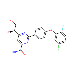 NC(=O)c1cc([C@@H](O)CO)nc(-c2ccc(Oc3cc(Cl)ccc3F)cc2)n1 ZINC000146439642