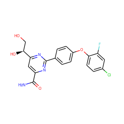 NC(=O)c1cc([C@@H](O)CO)nc(-c2ccc(Oc3ccc(Cl)cc3F)cc2)n1 ZINC000146454493