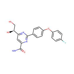NC(=O)c1cc([C@@H](O)CO)nc(-c2ccc(Oc3ccc(F)cc3)cc2)n1 ZINC000146578380
