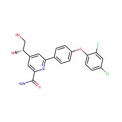 NC(=O)c1cc([C@H](O)CO)cc(-c2ccc(Oc3ccc(Cl)cc3F)cc2)n1 ZINC000114593256