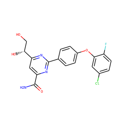 NC(=O)c1cc([C@H](O)CO)nc(-c2ccc(Oc3cc(Cl)ccc3F)cc2)n1 ZINC000146439864