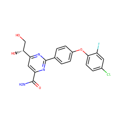 NC(=O)c1cc([C@H](O)CO)nc(-c2ccc(Oc3ccc(Cl)cc3F)cc2)n1 ZINC000146453677