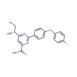 NC(=O)c1cc([C@H](O)CO)nc(-c2ccc(Oc3ccc(F)cc3)cc2)n1 ZINC000146577987
