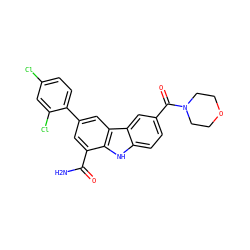 NC(=O)c1cc(-c2ccc(Cl)cc2Cl)cc2c1[nH]c1ccc(C(=O)N3CCOCC3)cc12 ZINC000113202257
