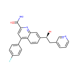 NC(=O)c1cc(-c2ccc(F)cc2)c2ccc([C@@H](O)Cc3cccnc3)cc2n1 ZINC000221606925
