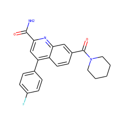 NC(=O)c1cc(-c2ccc(F)cc2)c2ccc(C(=O)N3CCCCC3)cc2n1 ZINC000205651341