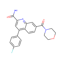 NC(=O)c1cc(-c2ccc(F)cc2)c2ccc(C(=O)N3CCOCC3)cc2n1 ZINC000205651372