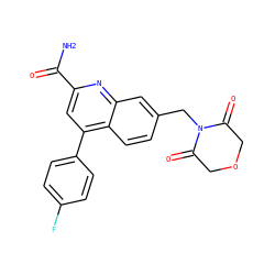 NC(=O)c1cc(-c2ccc(F)cc2)c2ccc(CN3C(=O)COCC3=O)cc2n1 ZINC001772576108