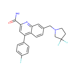 NC(=O)c1cc(-c2ccc(F)cc2)c2ccc(CN3CCC(F)(F)C3)cc2n1 ZINC000221604697