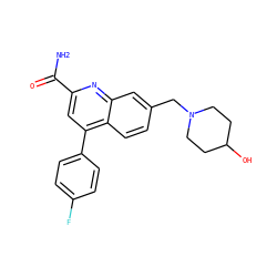 NC(=O)c1cc(-c2ccc(F)cc2)c2ccc(CN3CCC(O)CC3)cc2n1 ZINC000221607976