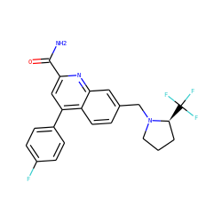 NC(=O)c1cc(-c2ccc(F)cc2)c2ccc(CN3CCC[C@@H]3C(F)(F)F)cc2n1 ZINC000221604771