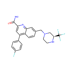 NC(=O)c1cc(-c2ccc(F)cc2)c2ccc(CN3CCN[C@H](C(F)(F)F)C3)cc2n1 ZINC000221612151