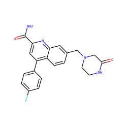 NC(=O)c1cc(-c2ccc(F)cc2)c2ccc(CN3CCNC(=O)C3)cc2n1 ZINC000221601100