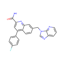 NC(=O)c1cc(-c2ccc(F)cc2)c2ccc(Cn3cnc4cccnc43)cc2n1 ZINC000221603006