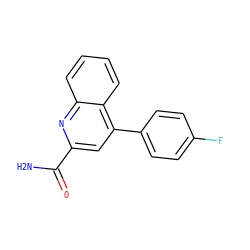 NC(=O)c1cc(-c2ccc(F)cc2)c2ccccc2n1 ZINC000205662787
