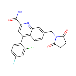 NC(=O)c1cc(-c2ccc(F)cc2Cl)c2ccc(CN3C(=O)CCC3=O)cc2n1 ZINC000221602460