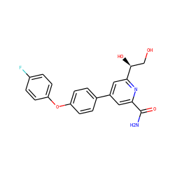 NC(=O)c1cc(-c2ccc(Oc3ccc(F)cc3)cc2)cc([C@@H](O)CO)n1 ZINC000114591482