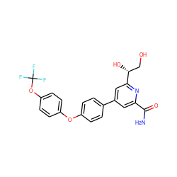 NC(=O)c1cc(-c2ccc(Oc3ccc(OC(F)(F)F)cc3)cc2)cc([C@H](O)CO)n1 ZINC000114603170