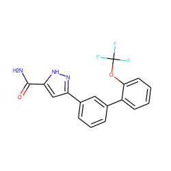 NC(=O)c1cc(-c2cccc(-c3ccccc3OC(F)(F)F)c2)n[nH]1 ZINC000058581262