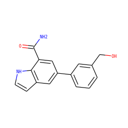 NC(=O)c1cc(-c2cccc(CO)c2)cc2cc[nH]c12 ZINC000071296955