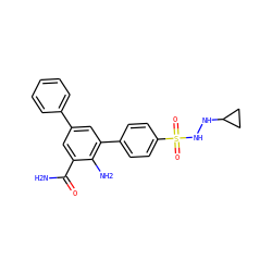 NC(=O)c1cc(-c2ccccc2)cc(-c2ccc(S(=O)(=O)NNC3CC3)cc2)c1N ZINC000028703901
