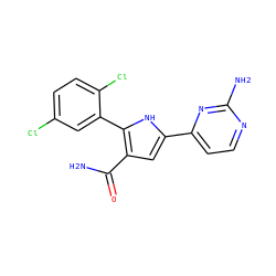 NC(=O)c1cc(-c2ccnc(N)n2)[nH]c1-c1cc(Cl)ccc1Cl ZINC000143159841