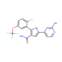 NC(=O)c1cc(-c2ccnc(N)n2)[nH]c1-c1cc(OC(F)(F)F)ccc1Cl ZINC000143207169