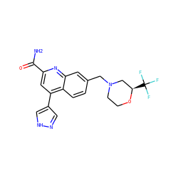 NC(=O)c1cc(-c2cn[nH]c2)c2ccc(CN3CCO[C@H](C(F)(F)F)C3)cc2n1 ZINC000221609862