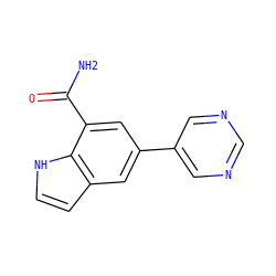 NC(=O)c1cc(-c2cncnc2)cc2cc[nH]c12 ZINC000038302657