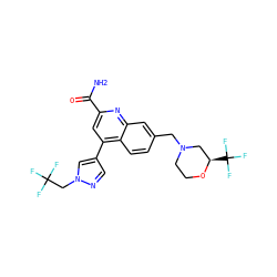NC(=O)c1cc(-c2cnn(CC(F)(F)F)c2)c2ccc(CN3CCO[C@H](C(F)(F)F)C3)cc2n1 ZINC000205643603
