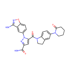 NC(=O)c1cc(C(=O)N2CCc3cc(N4CCCCC4=O)ccc32)n(-c2ccc3onc(N)c3c2)n1 ZINC000028959571
