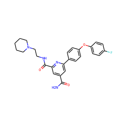 NC(=O)c1cc(C(=O)NCCN2CCCCC2)nc(-c2ccc(Oc3ccc(F)cc3)cc2)c1 ZINC000114602494