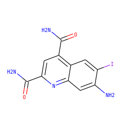 NC(=O)c1cc(C(N)=O)c2cc(I)c(N)cc2n1 ZINC000073198259