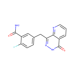 NC(=O)c1cc(Cc2n[nH]c(=O)c3cccnc23)ccc1F ZINC000167829276