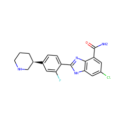 NC(=O)c1cc(Cl)cc2[nH]c(-c3ccc([C@@H]4CCCNC4)cc3F)nc12 ZINC000063540117