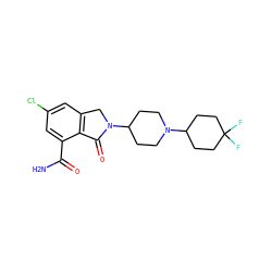 NC(=O)c1cc(Cl)cc2c1C(=O)N(C1CCN(C3CCC(F)(F)CC3)CC1)C2 ZINC000117342632