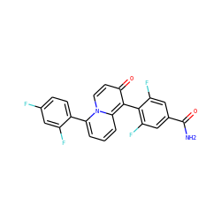 NC(=O)c1cc(F)c(-c2c(=O)ccn3c(-c4ccc(F)cc4F)cccc23)c(F)c1 ZINC000034984363