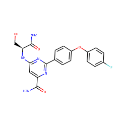 NC(=O)c1cc(N[C@@H](CO)C(N)=O)nc(-c2ccc(Oc3ccc(F)cc3)cc2)n1 ZINC000142362153