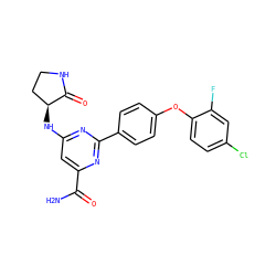 NC(=O)c1cc(N[C@H]2CCNC2=O)nc(-c2ccc(Oc3ccc(Cl)cc3F)cc2)n1 ZINC000142467637